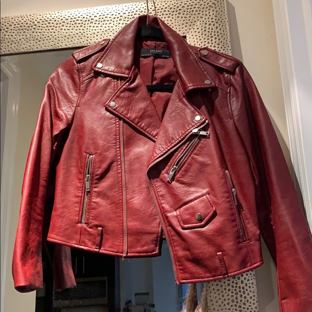 Red faux leather Zara jacket